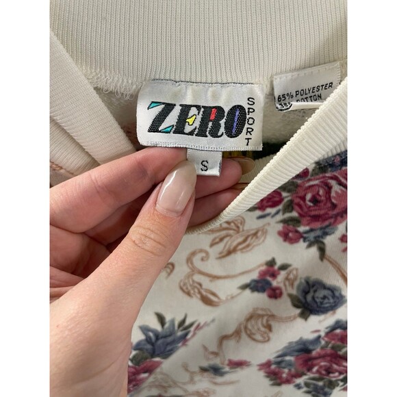 Vintage Cream Red Rose Long Sleeve Shirt Zero Sport Small Retro Floral, size Sml - Picture 4 of 4